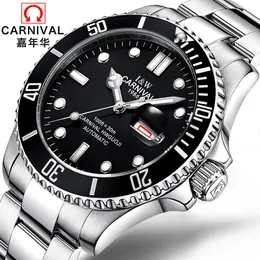 Wristwatches Fashion Sport Watch Switzerland CARNIVAL Swimming Automatic Men Calendar Week Luminous Full Steel Strap Mechanical Watches