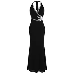 Vestidos de festa Angel-Fashions Halter Beading Pleated Formal Dress Long Black Vestio 474party