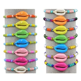 Colorful Printed Women Bracelet Anklets Shell Conch Braid Ankle Chain Bracelets Bangles Adjustable Rope Bohemian Girl Summer Kid Jewelry