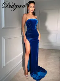 Abiti casual Dulzura Solid Women Velvet Corset Maxi Dress Fessura laterale aderente Sexy Party Club Festival Sera Elegante 2021 Abiti invernali T230210