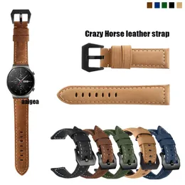 Watch Bands 20mm 22mm Black Buckle Crazy Horse Genuine Leather Strap Band For Huawei GT3 42mm 46mm GT2 Pro GT 2 2e Honor Magic