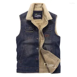 Herrjackor herr vårens höst vinter casual denim vest sammet plus storlek maistcoat fleece multi-pocket bomullstank ärmlös jacka jacka