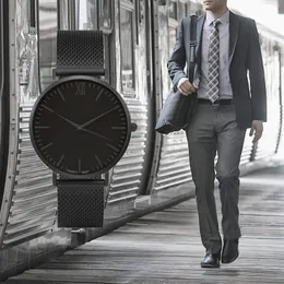 Zegarek 2023 Czarna pełna stalowa moda swobodna kwarc zegarek mężczyzn Zegarek zegarki Business Male Relojes hombre minimalizm prosty zegarek
