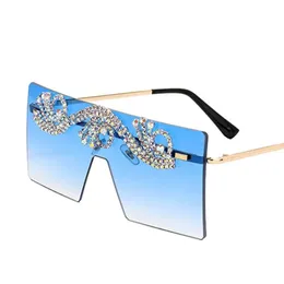 Sunglasses MYALICE Rectangle Point Drill One-piece Rimless Women Gradient Fashion Wear Stage Performance Gafas De Sol UV400