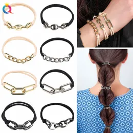 Fashion Metal Circle Ponytail Holder Set Ribbon Hair Ropes Gothic Punk Gold Color Elastic Hair Ties Hair Accessories For Women Girls 1595
