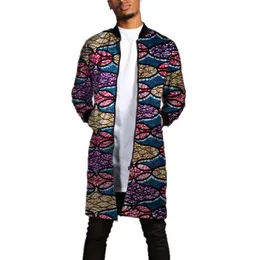 Men's Jackets Nigerian Fashion Long Jacket African Print Classic Stand Collar Zipper Coat Casual OutwearMen's