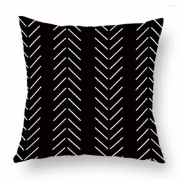 Yastık siyah beyaz geometrik kapak polyester basit çizgiler kanepe kanepe yatak odası ev dekor 45x45cm için dekoratif yastık kılıfı