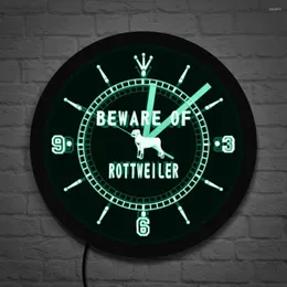 Wall Clocks Beware Of Rottweiler LED Neon Clock Home Decor Dog Breeds Nightlight Puppy With Backlight