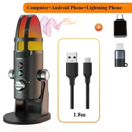 الميكروفونات RGB ميكروفون ملون للكمبيوتر كمبيوتر Live Karaoke USB مكثف لعبة تدفق كتم تسجيل ضوضاء منخفضة