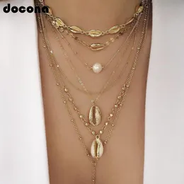 Pendant Necklaces Beach Boho Gold Color Shell Pearl Conch Beads Necklace For Women Punk Chain Multistorey Jewelry C19208