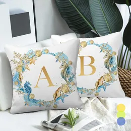 Travesseiro inglês alfabeto flores oceanos travesseiros decorativos estojo de letra marítima letra decoração da sala de estar para sofá cadeira de sofá