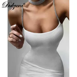 Casual Dresses Dulzura Chain Diamond Women Mini Dress Bodycon Sexig Elegant Stap Sundress Solid 2020 Summer Clothes Party Streetwear Club Outfit T230210