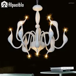 Lampadari in vendita Lampada moderna a forma di cigno a 9 luci Rosso/bianco/nero/argento/ferro dorato 110v-240v