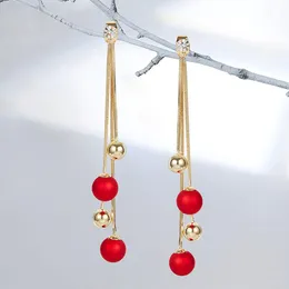 Dangle Earrings Red Pearl Tassel For Women Lady Party Jewelry Simple Elegant Charms Cute Long Pendant Drop Ear Accessories S925 Needle & Cha