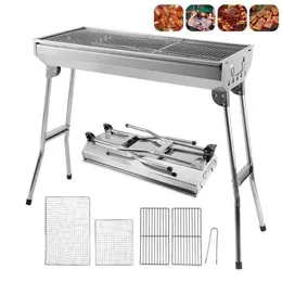 Portable Stainless Steel BBQ Grill Non-stick Surface Folding Barbecue Grill Outdoor Camping Picnic Tool Barbecue Stove