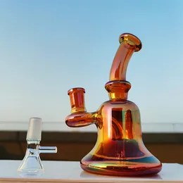 2023 Placcatura Design a colori metallici Mini dimensioni da 5-7 pollici Tubi per acqua in vetro con narghilè Bong Dab Rig con banger al quarzo con giunto da 14 mm