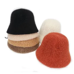 Berets Frauen Herbst Winter Warme Becken Hut Lamm Wolle Mischung Fischer Solide Plüsch Kappe Gorros Invierno MujerBerets