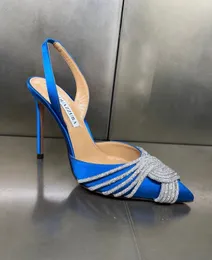 2024 Elegant Summer Aquazzura Gatsby Sandals Shoes Spiral Wraps Strap Pumpar Stiletto klackar Pekade Toe Lady Gladiator Sandalias Latin Sexig och amerikansk italiensk 45
