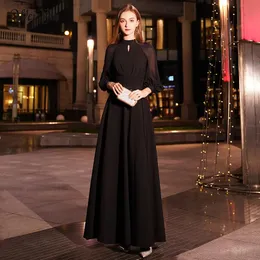 パーティードレスwei yin black elegant a lines long invening dress2023ハイネックスリーブガウンボディスヴェスティドロンゴスwy1242party