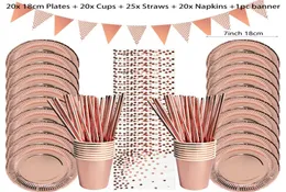Disposable Dinnerware Rose Gold Tableware Party Table Decoration Paper Cups Plates Straws Wedding Birthday Supplies 2211176114757