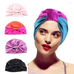 Berets 1 Piece Girls Women Silk High Elastic Night Sleeping Hair Care Shower Cap Bonnet Hat Head Cover Splicing Satin Turban Helme