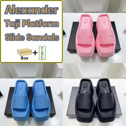 Met doos Alex Wang Taji Platform Slide Beach Sandals Men Dames Designer Slippers Zwart roze Blauwe Summer Glaasjes Aw Square Teen Heren schoenen U DP