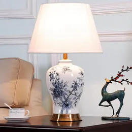 Tischlampen, chinesische blaue und weiße Porzellan-Keramiklampe für Wohnzimmer, Schlafzimmer, klassischer Luxus, Vintage, amerikanischer Nachttisch