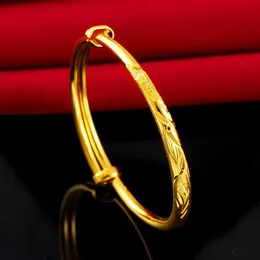 Bangle Pure Gold Color Bangles Bracelet For Kids Dragon & Phoenix Girl's Adjustabale Pulseira Femme Gifts Children Bijoux