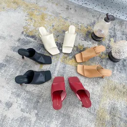 Sandals Vintage Square Toe High Heel Women Block Slipper Brand Designer обувь SWC0921