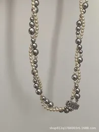 Colares pendentes coloridos tesouro de tesouro colorido fivela shijia cristal brilhante prata cinza pérola de camada dupla camada de camada de camada de camada fêmea fêmea fêmea fêmea fêmea fêmea feminina