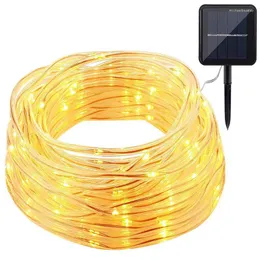 Strings 12M Tube Light String 100LEDs Solar Powered Rope Patio Lights Outdoor Waterproof Fairy Garden Garland Room Decor