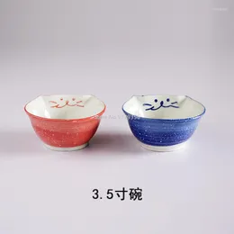 ボウルズ日本語スタイルのクリエイティブカートゥーンかわいい子猫の形状子供用家庭用セラミック食器3.5インチ小さなボウル