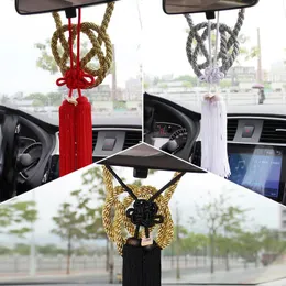 Interiördekorationer 6 färger bil bakspegel spegel hänge kinesisk knut guld och silver rep betyder säkerhet lycka till tillbehör