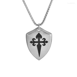 Pendant Necklaces Brushed Titanium Steel Cross Personalized Shield Men's Necklace Punk Jewelry