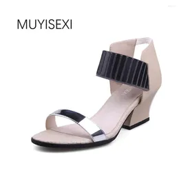 Sandali Donna Estate Colore misto Vera pelle Zeppa base Tacchi alti Scarpe di marca Donna 4 HL29 MUYISEXI