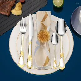 Dinnerware Sets 24Pcs KuBac Partical Gold Plated Stainless Steel Set Dinner Knife Fork Cutlery Drop