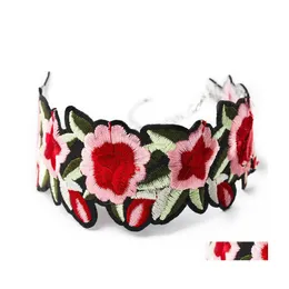 Cara de Chokers Fower Collo Colar Ethnic Rose Personalidade Red Flower Flower Bordery Collar Collier Declara￧￣o chique Drop Drop Jew Dh6pe