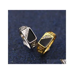 Band Rings Fashion Punk Style Ring Creative Jewelry Triangle Drop Oil Mens Goldcolor Stone Round Men Rhinestone Accessories Delivery DHBDT