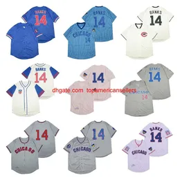 14 Ernie Banks Vintage 1942 1957 1968 1969 1994 Home Away Blau Creme Grau Weiß Pullove