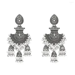 Brincos de bronzeamento de metal vintage jhumka gota para mulheres fêmeas oxidadas de cor prata sinos de tassel breço jóias de festa tribal cigana