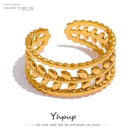 Band Rings Yhpup New Design Stainless Steel Leaves Ring Statement Metal Gold 18 K Plated Opening Joyera Acero Inoxidable Mujer Gala Gift G230213