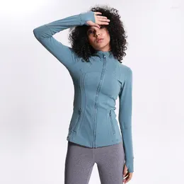 Jackets femininos Jaqueta feminina Ginástica Autumn e Winter Outerwear Nylon Zipper Stretch Running Yoga Jogging Sleevado comprido lã de topo