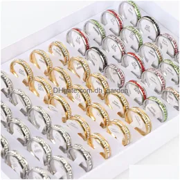 Cluster Rings 36Pcs/Lot Fashion Rhinestone Stainless Steel Jewelry For Women Men Party Gifts Mix Gold Sier Color Wedding Enga Dhvyr