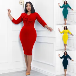Fluffy sleeve pencil dress ブラウン M 0edda020-43af-4fa5-9749-