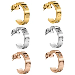 Brincos de amor de ouro 18 K com fundo de aço de titânio para mulheres, anel de diamante elegante e simples, brincos femininos, joias, presente