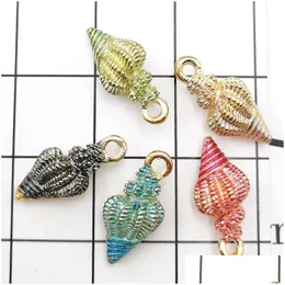 Charms Bk 200Pcs/Lot 9X20Mm Enamel Conch Pendant Jewelry Findings Diy Craft Bracelet Charm Gold Tone Drop Delivery 202 Dhnqs