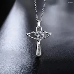 Kedjor Numbowan 925 Silver 18 tum Cross White Violet Zircon Crystal Pendant Halsband Kvinnor Gift Fashion Charm smycken gåvor