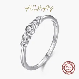 Anillos de banda Ailmay Exquisita plata esterlina 925 Diseño geométrico apilable Anillos de dedo redondos para mujer Moda Simple Llanura Joyería fina G230213