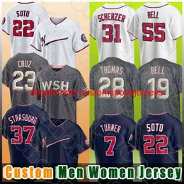 Stitch 23 Nelson Cruz 15 Riley Adams Baseball Jerseys Lane Thomas Josh Bell Keibert Ruiz Stephen Strasburg Carter Kieboom Cesar Hernandez Dee Strange-