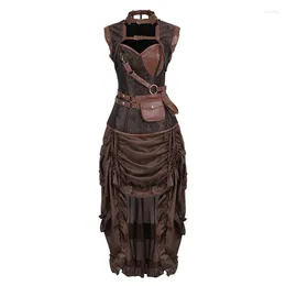 Bustiers Corsetsets Brown steampunk corsário vestido vintage traje de alta briga de pirata saias piratas lolita vitoriana medieval